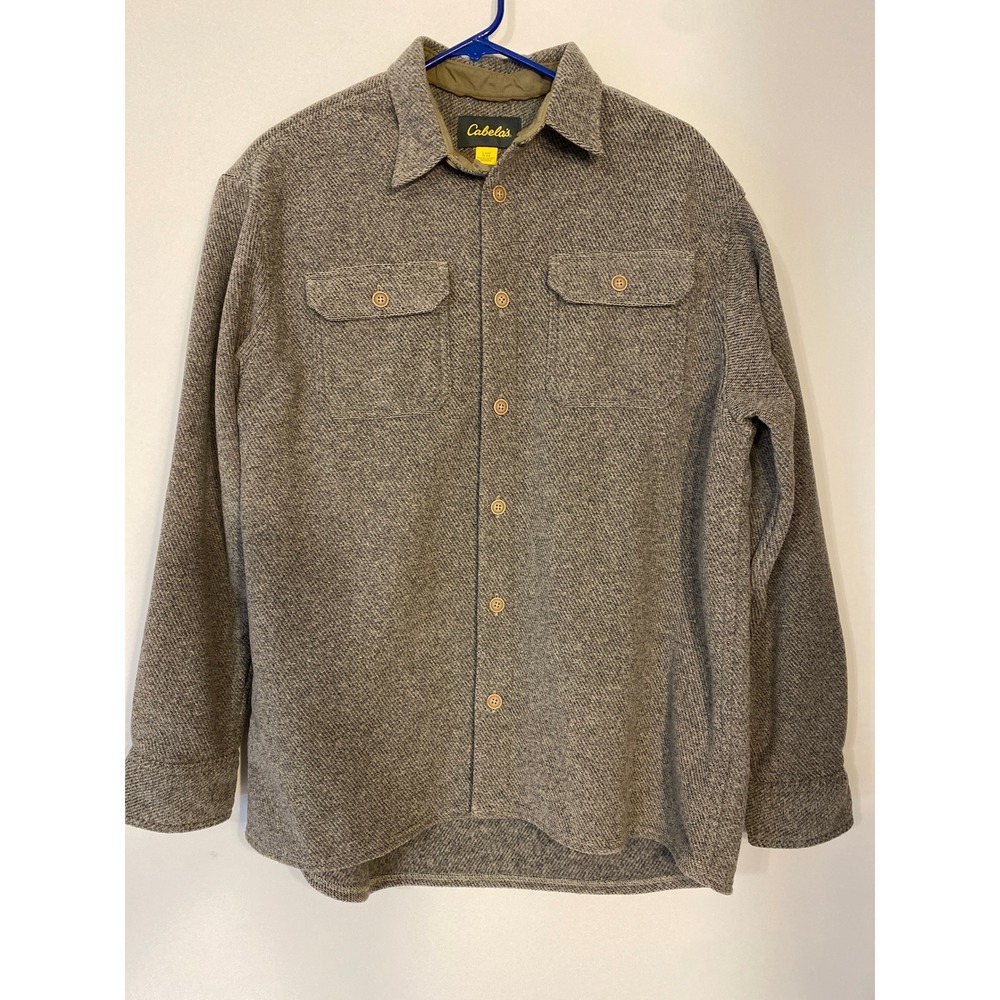 Cabelas Mens Wool Blend Button Down Shirt Jacket Shacket Brown Gray Heathered L